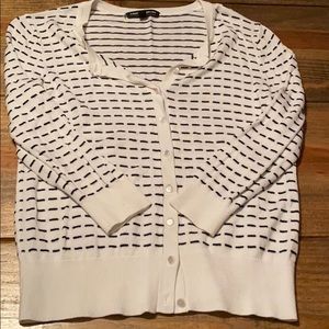 Black and white cable and gauge cardigan